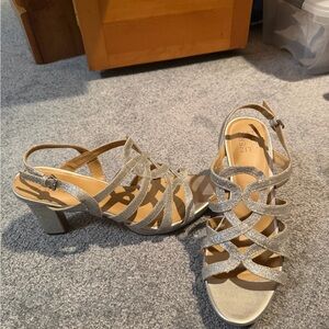 Comfortable Yet Elegant Silver Glitter Heels